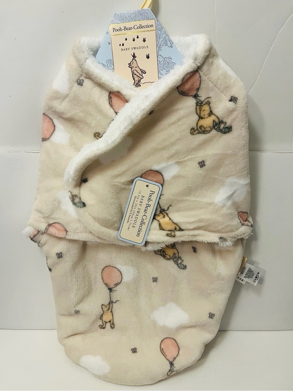 Winnie the Pooh Bear Collection Pooh Piglet Balloons Flowers Beige Baby Swaddle